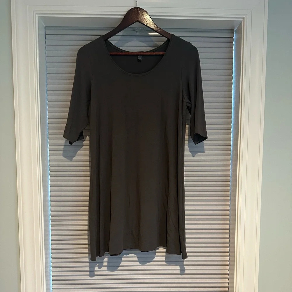 Eileen Fisher dark grey t-shirt tunic dress H-13